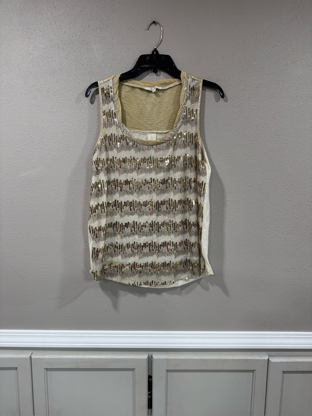 Miss Me Cream Tank with Gold Sequin Stripe Detail - Picture 2 of 5